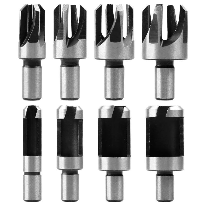 AOKLIT Plug Cutters for Woodworking, 8pcs Wood Plug Cutters Drill Bit Set with 1/4 Round Shank, Straight and Tapered Taper Cutting Tool 1/4", 5/8", 3/8", 1/2", Silver - Image 1